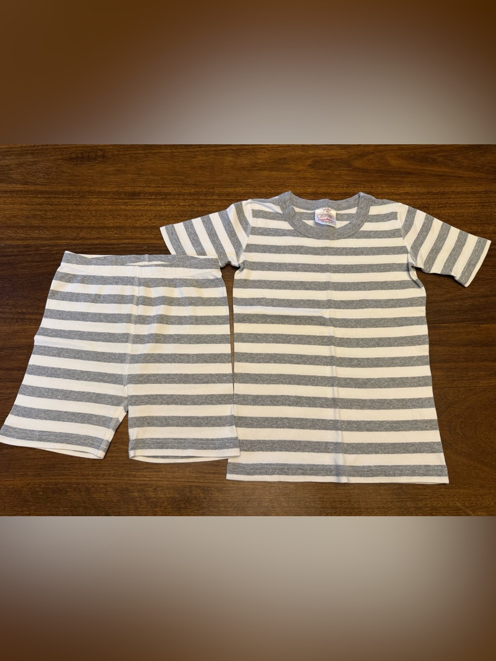 Hanna Andersson Unisex Kids Short Sleeve Stripe Pajama Set - Gray & White Size 8